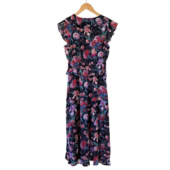 PAIGE Paradis Black Multi Floral Silk Ruffle Midi Maxi Dress SizeSmall $429 - Picture 14 of 16